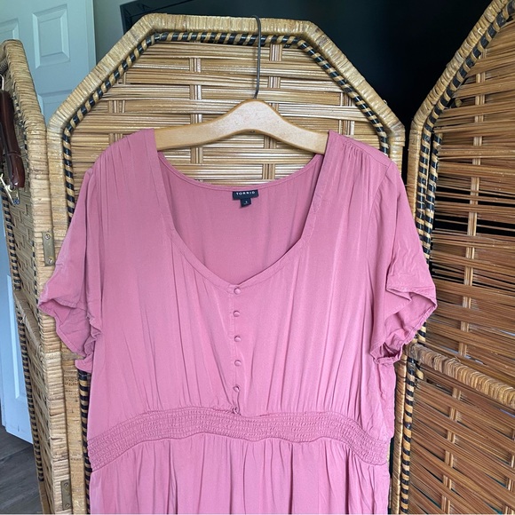 Torrid dusty Pink mauve Maxi Dress with Pleated Flutter Sleeves plus size 3X - Picture 2 of 11